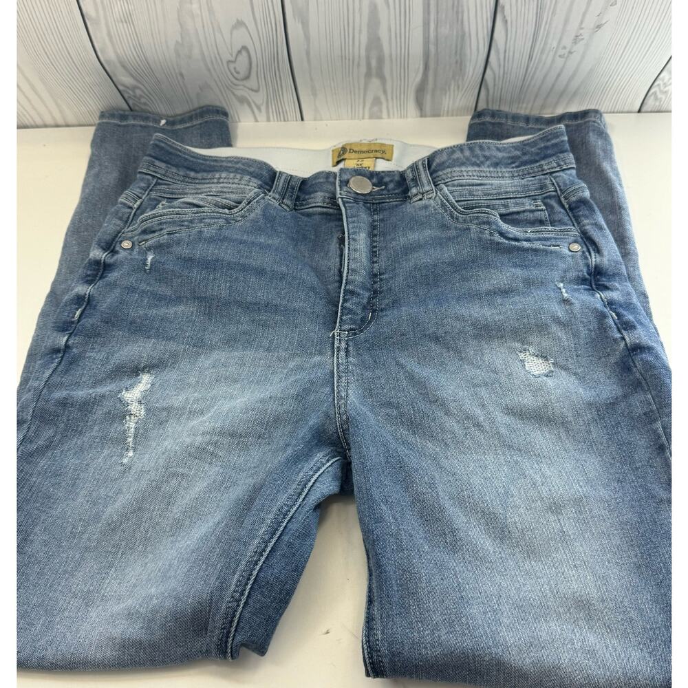 Democracy Jeans Women's 12 Blue "Ab" Technology Skinny Fit Raw Hem Stretch Denim